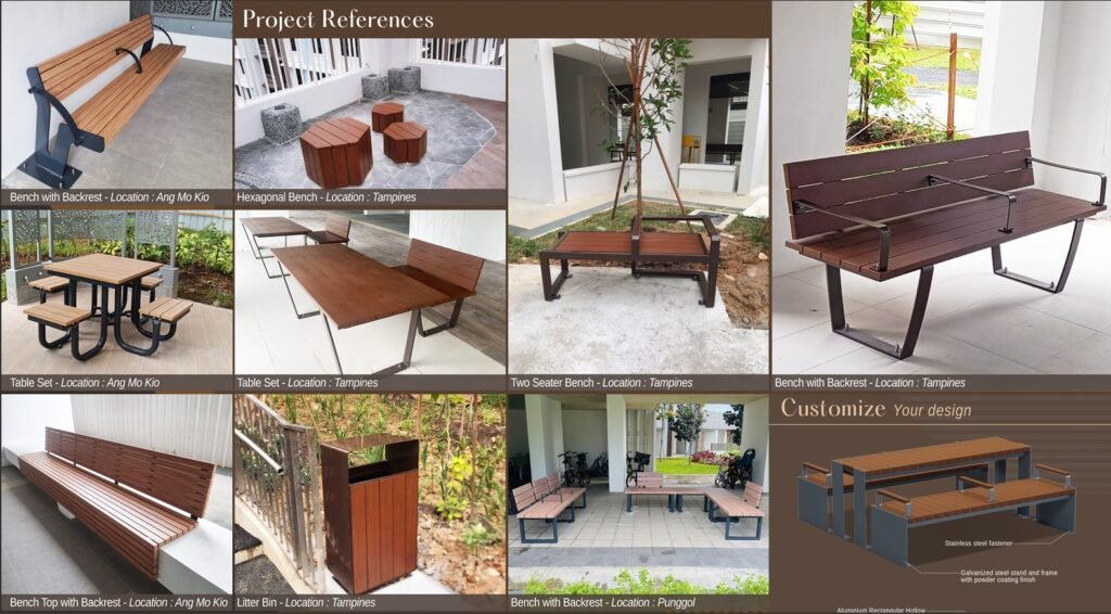 Aluminium Benches with wood Grains